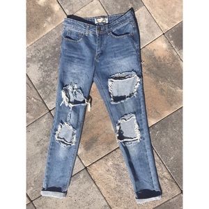 Distressed Light Wash Boyfriend Jeans